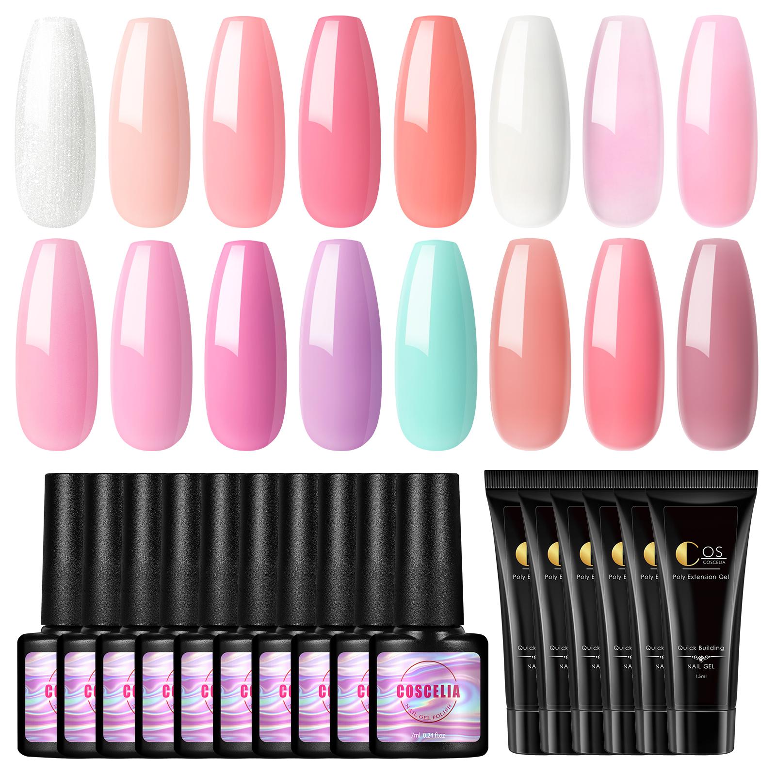 

Набор гелей для маникюра COSCELIA, 16 шт., 7 мл цветного гель-лака для ногтей и 15 мл полигель-лака для наращивания ногтей, замачиваемый УФ-гель, инструменты для дизайна ногтей для дизайна ногтей