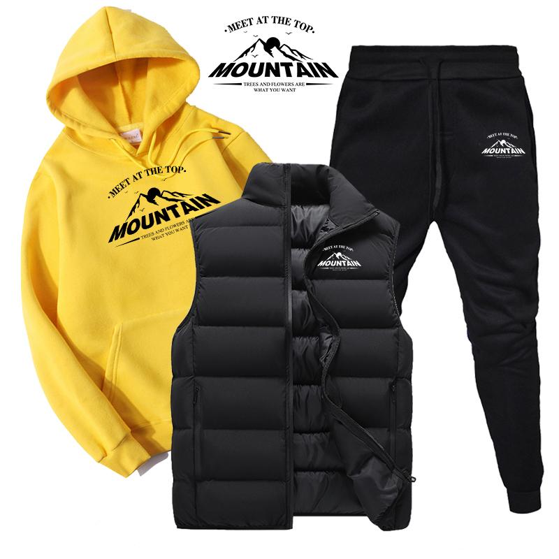 Autumn Winter Men Women Hoodie Sweatshirt Sets Cotton Long Sleeve Tracksuit Men Vest + Hoodies + Pants 3 Piece Suit S