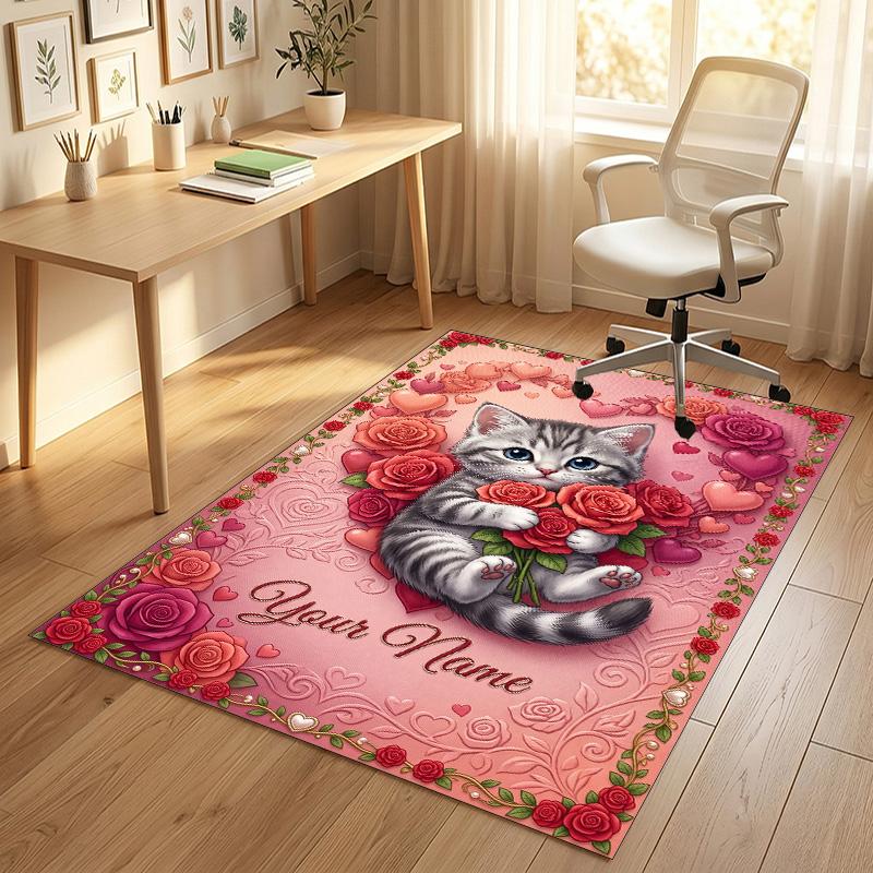 Covor din catifea de cristal cu tematică de pisici, personalizat cu nume text, covoraș moale pentru podea, decor pentru casă