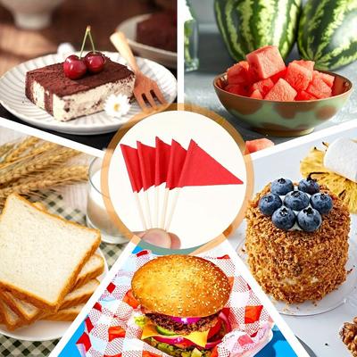 100 Stück Zahnstocherfähnchen Mini Klein Roter Dreieck-Stiel Topper Leere Flagge Frucht Käse Markierer Flaggen für Hochzeitsfeier Buffet Vorspeisen