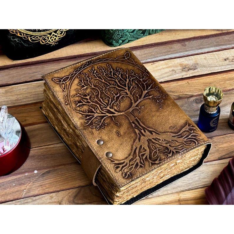 Leather Journal seven stone Tree Of Life Notebook blank sketchbook Traveling Notepad deckle edge pepar with 7 Stone For Men Women best gift