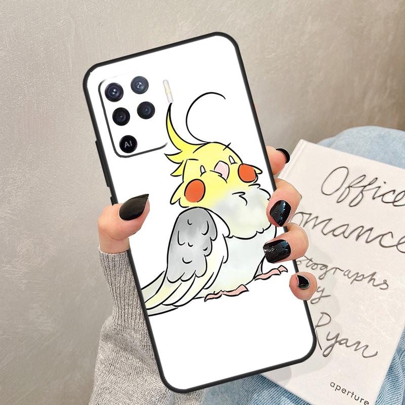 Cartoon Animal Chubby Cockatiel Case For Oppo A57 A17 A77 A18 A38 A58 A78 A98 A74 A54 A94 A80 A60 A40 A96 A76 A16 A15 A5 Pro