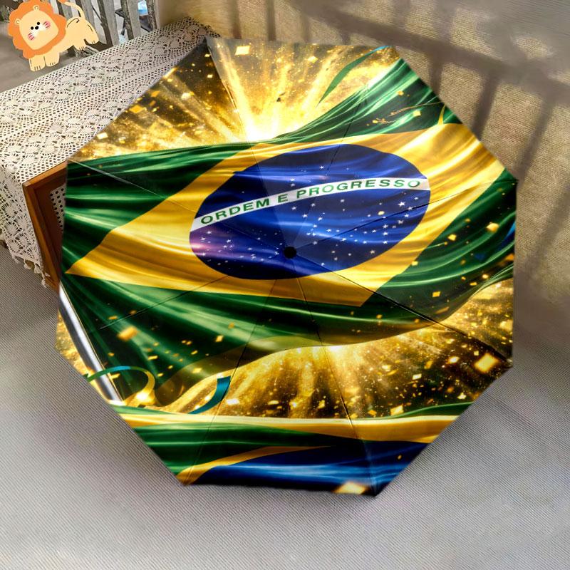 1 PC Automatic Folding Umbrella - Brazil National Football Team Pattern, Portable & Foldable Design with 8 Ribs, Christmas Birthday Gifts