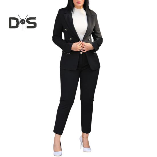 2 Teile/Satz Damen Formeller Mantel Hosen Set Lange Ärmel Doppelknöpfe Enge Taille Strickjacke Mittellange Jacke Gerade Hohe Taille Hose Formelles Geschäft