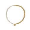 Freshwater Pearl Buttoned Titanium Steel Metal Chain Necklace - Metallic Style Pearl Necklace
