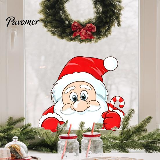 Waterproof Seasonal Window Film Christmas Static Clings, Peeking Santa Reindeer Stickers, Claus Wall Stickers No‑Glue Cartoon Decals for