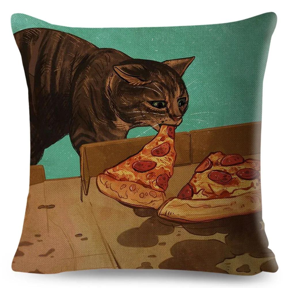 Olejomalba Roztomilá Kočka Povlak na Polštář Dekor Barevný Kreslený Domácí Zvíře Povlak na Polštář Polyesterový Povlak na Polštář na Pohovku Dětský Pokoj