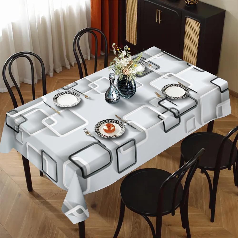 VIKAMA Modern Geometry Abstract Rectangle Waterproof Tablecloth Table Decor Farmhouse Kitchen Dining Table Cloth Party Decor