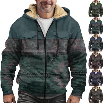 Men'S Winter Zipper Hooded Fleece Sweatshirt With Patch Pocket Casual Jacket