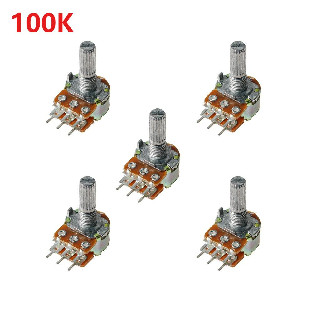 5PCS WH148 6Pin Rotary Potentiometer B1K B2K B5K B10K B20K B50K B100K B500K 20MM Shaft Amplifier Dual Stereo Potentiometers Kit