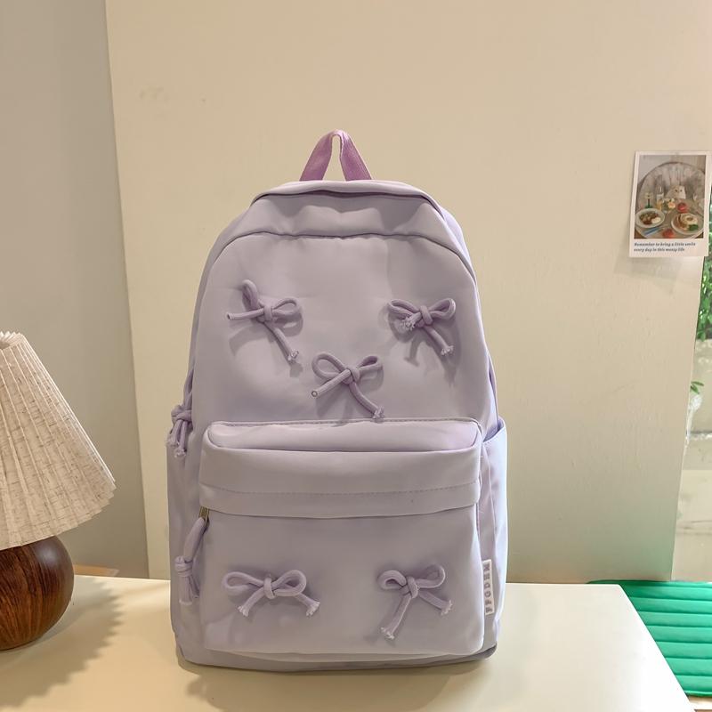 Large Capacity Student Bag Solid Color Women's Bow Backpack for Girls Computer Bag