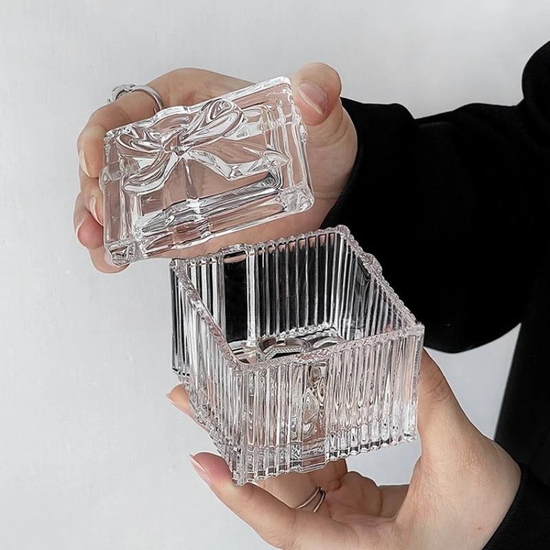 Bow Heart-shaped Glass Jewelry Box European Relief Retro Home Storage Box Decorative Ornaments