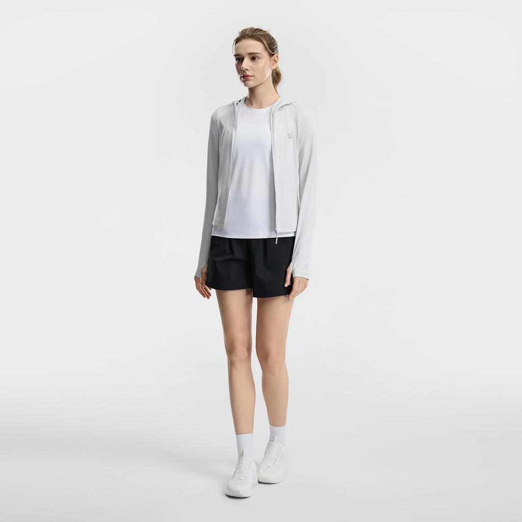 FILA Fitness Fashion Comfortable Simple Sports Training Slim Fit Hooded Knit Jacket Women jackets Light-Blue Gray A51W621501FGY