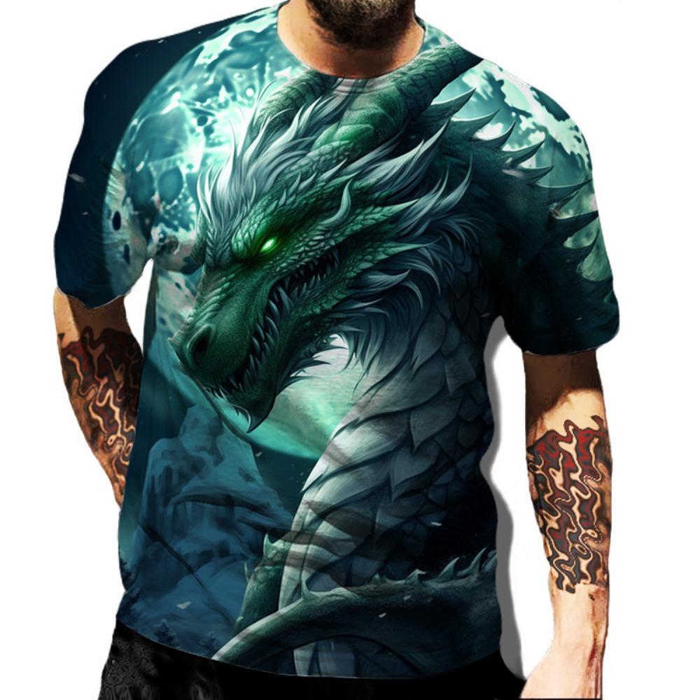 Summer Round Neck 3D Dragon Series Print Top Fashionable Casual Short Sleeved Men's T-shirts