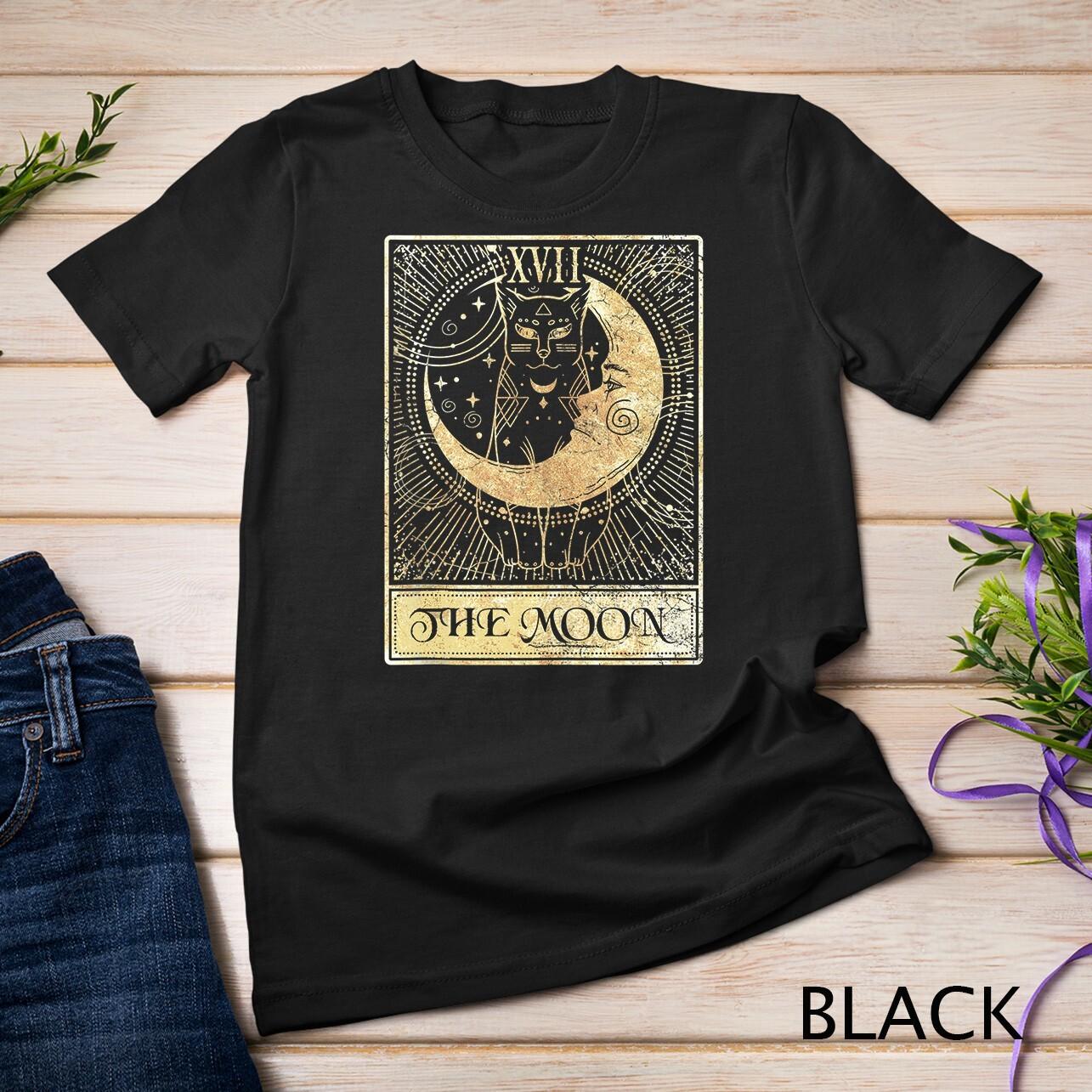 The Moon Tarot Card Crescent Cat Night Halloween Costume Unisex T-Shirt Mens Womens Tees Top S