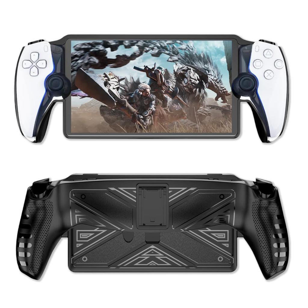K&SGAMER 2-Way PS Portal/PS5 Remote Player Semi-Hard Cover with Non-Slip Grip, Shock Absorption, and Stand (Black)