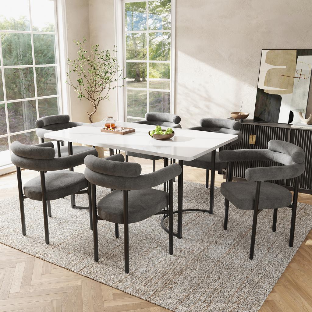 2 Dining Chairs, Modern and Simple, Made of Dark Grey Suede Fabric, Comfortable Ring Seats, Suitable for Dining Room, Living Room and Study