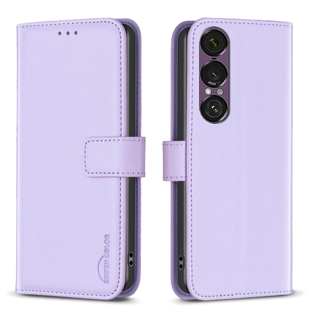 

For Sony Xperia 1 VII Phone Case BINFEN COLOR BF17 Wallet Folio Flip Leather Cover Purple