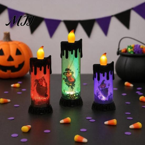 Battery Operated Halloween Candle Electronic Light, Fun Spooky LED Candle, 3-Color Flickering Three-color Luminous Realistic Flame Safe