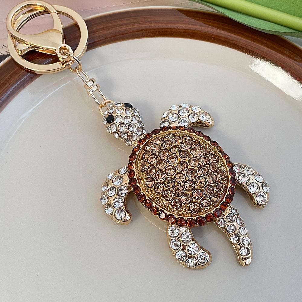 Large Marine Animal Turtle Key Ring Women's Luxury Rhinestone Crystal Tortoise Keychain Handbag Pendant Souvenir Birthday Gift