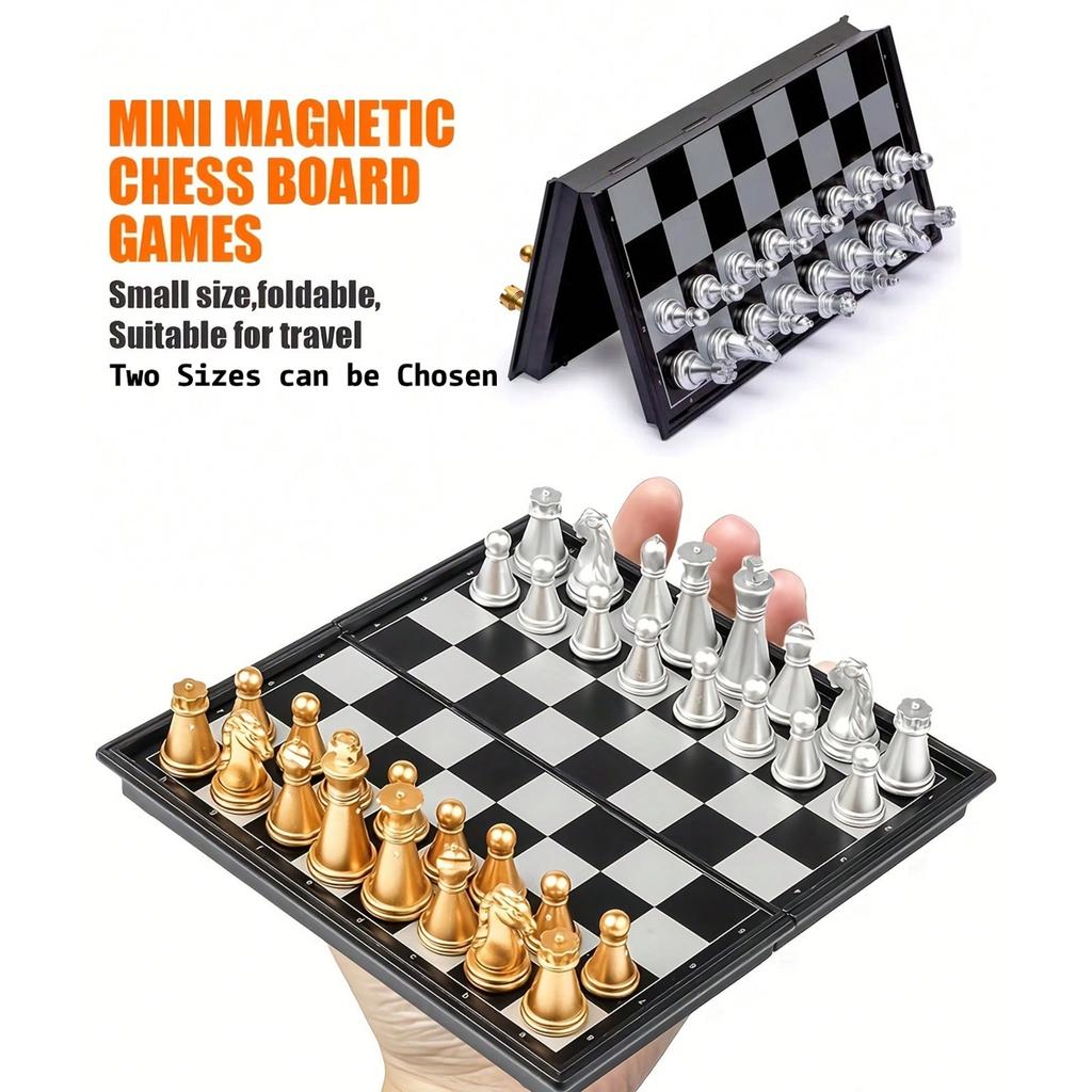 Magnetická šachová sada, ideální pro trénink, luxusní zlatá a stříbrná sada, skládací deska, přenosné sady cestovních šachových stolních her