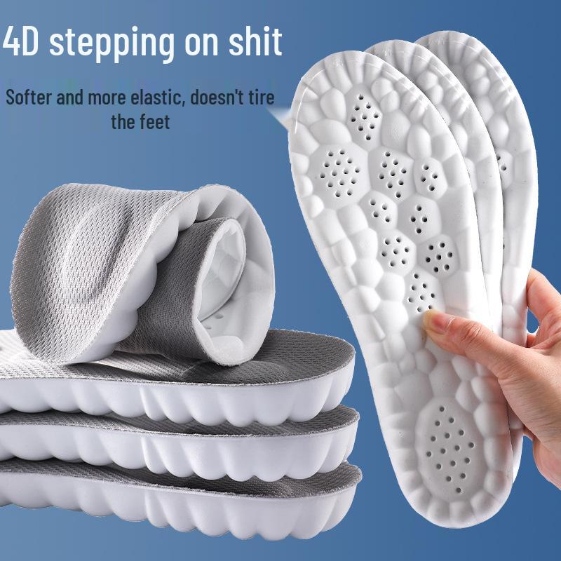 4D Cloud Tech PU Massage Arch Support Insoles - Men's High Elastic, Shock Absorbing, Deodorizing Sports Shoe Pads