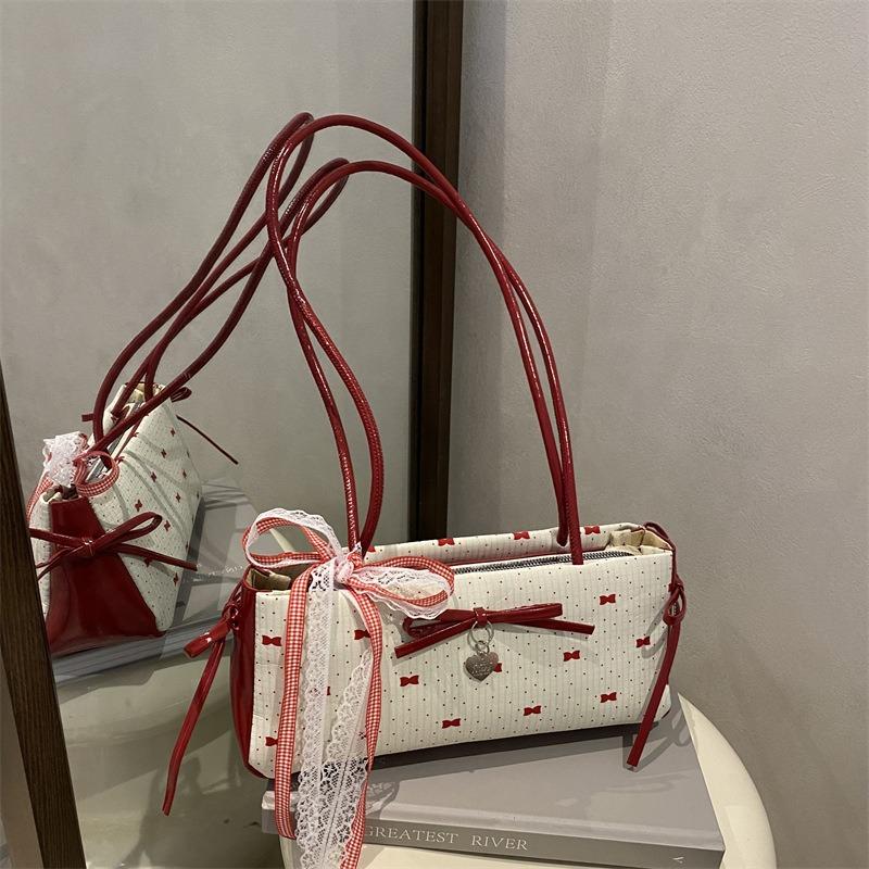 Bow baguette bag casual summer fashion polka dot shoulder bag portable commuter bag underarm bag
