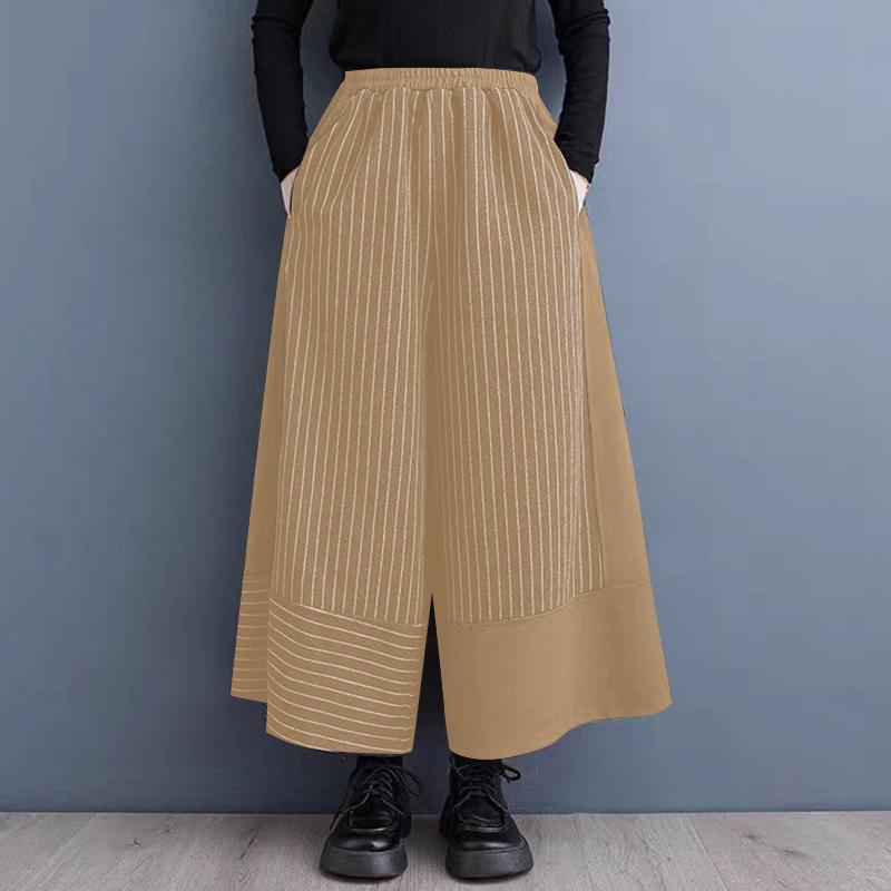 ZANZEA Women Fashion Elastic Waist Striped Loose Wide Leg Pants