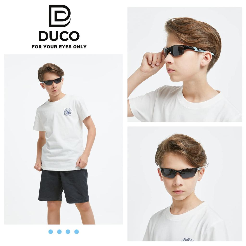 DUCO UV for and Ages K014 Kids' Sunglasses, Sports, Polarized, Ultra-Lightweight Frame, Protection, Baseball, Running, Cycling, 5-12, (Black)