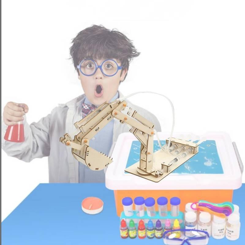 Dětský vzdělávací dřevěný stavebnicový model bagru pro STEM DIY projekty Ruční výroba