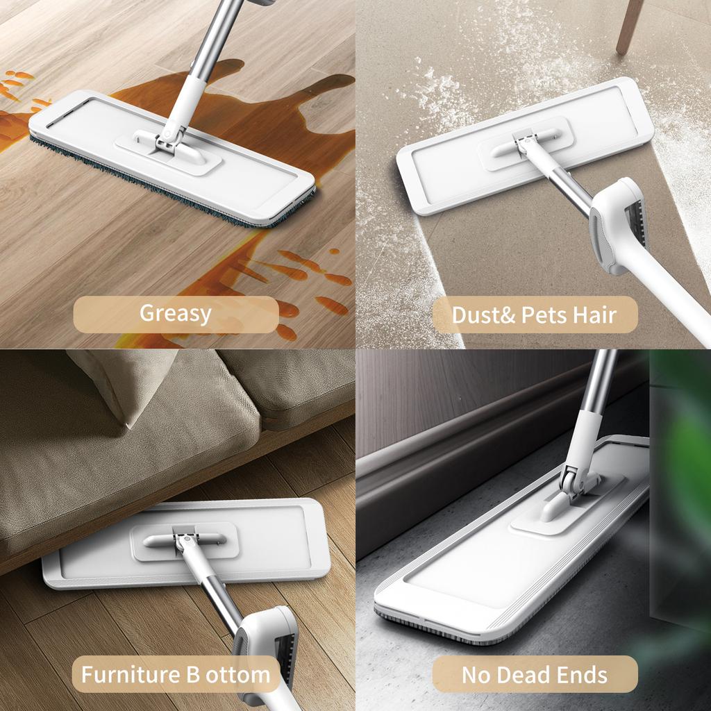Microfiber Mop Floor Cleaning System Washable Pads Reusable Dust Mops with 4PCS Soft Refill Pads Hardwood Wood Floor