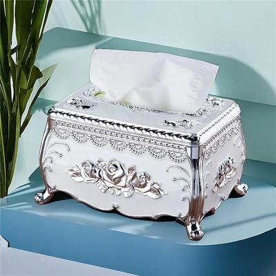 Set de caja de pañuelos de rosas europeas de lujo, soporte para estante de almacenamiento de pañuelos, adecuado para dormitorios, oficinas, baños, hogares, viajes, restaurantes