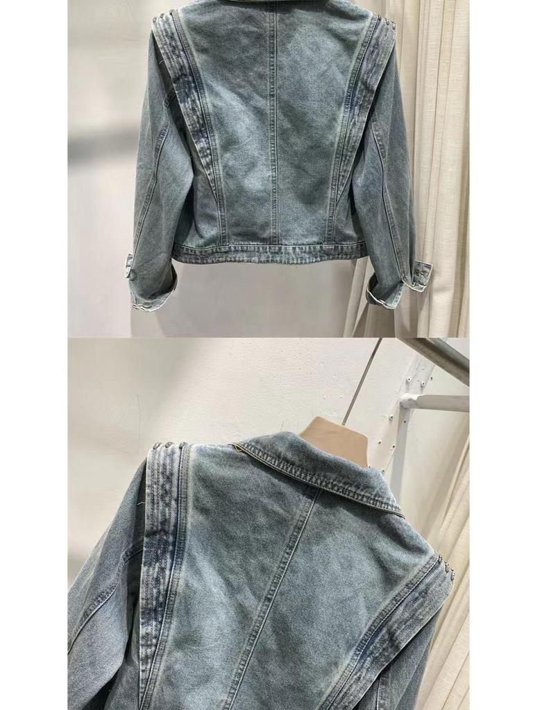 Women's European-Style Beaded Denim Jacket - 2025 Autumn/Winter Collection: Short Heavy-Duty Cardigan