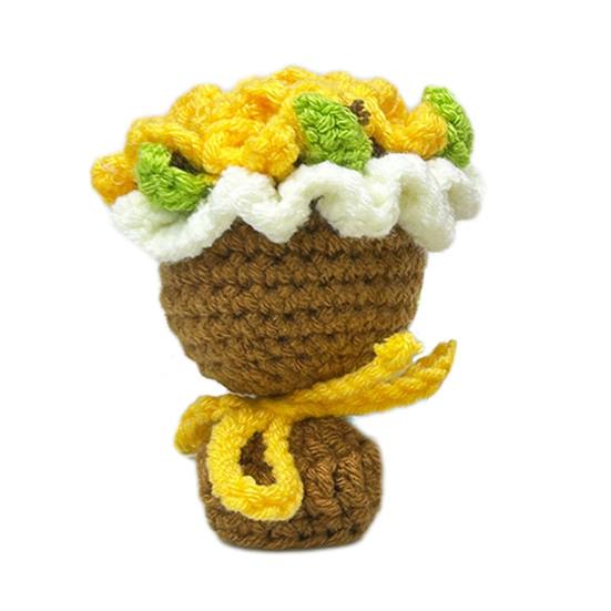 Crochet Rose Flower Bouquet Decoration Handmade Knitting Floral Ornament Finished Hand Woven Flower Table