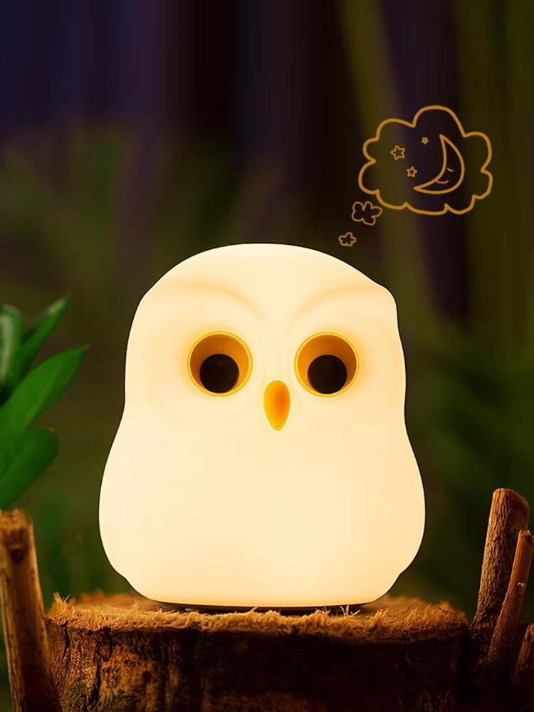 Portable USB Rechargeable Modern LED Night Light Cute Owl Acrylic Design Warm White RGB Sensor Control Touch Mode Changeable
