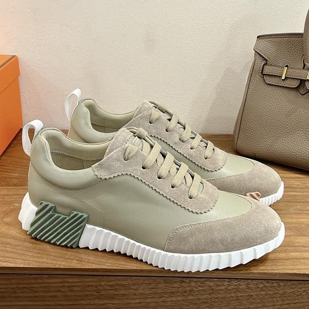 H Fashion Casual Sports Shoes Early Spring Leather Men's and Women's Flat Running Shoes