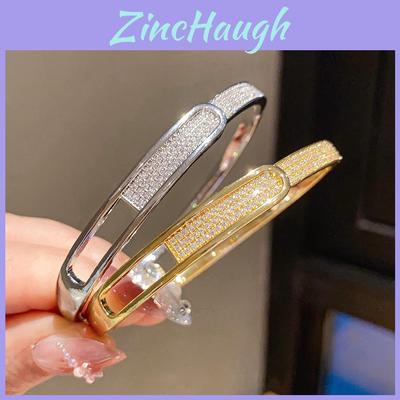 Geometric Gold Plated Zirconium Oval Cuff Bracelet For Fashion Women