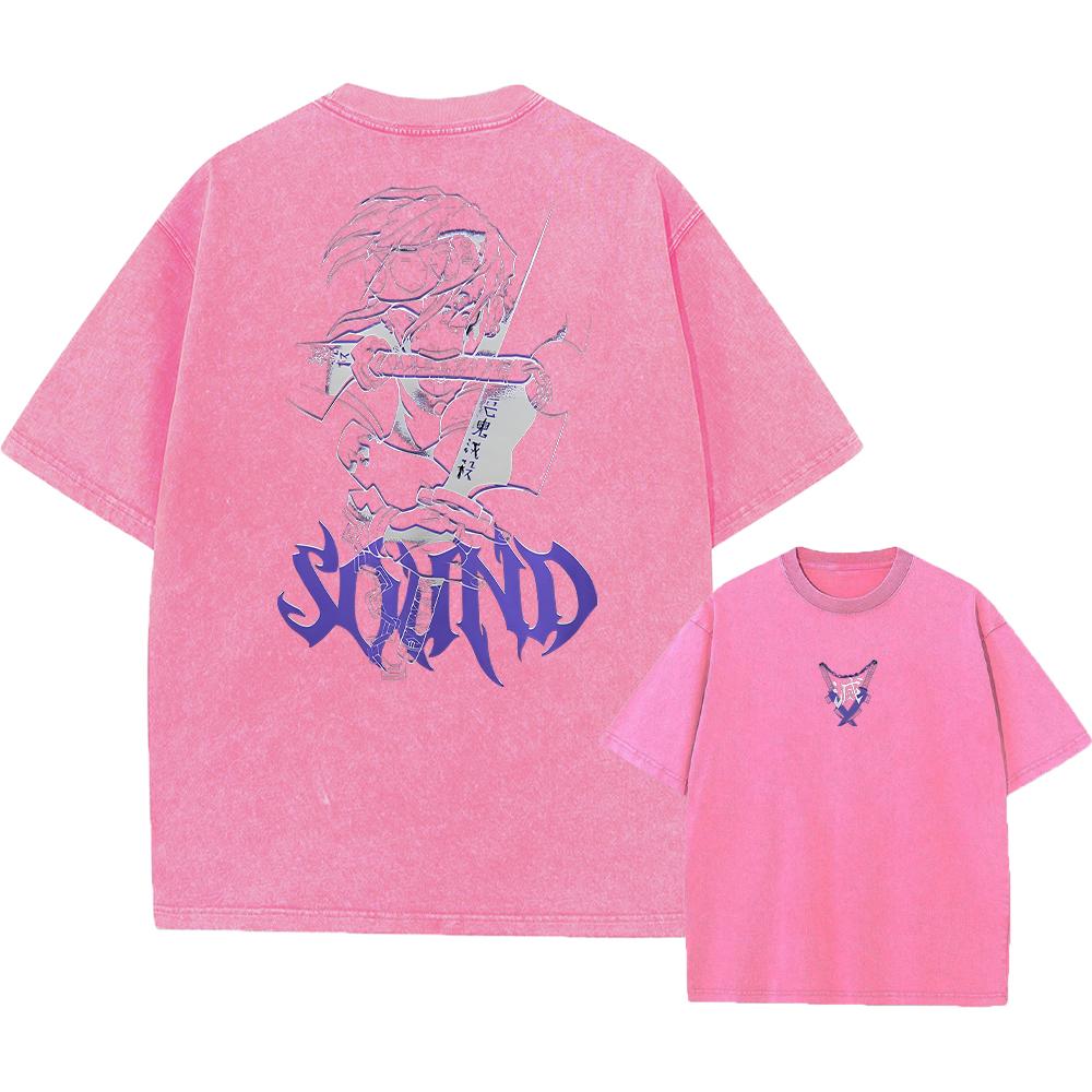 Washed Acid Washed T Shirt Man Demons Slayer Anime Y2K Classic Casual T-Shirts Summer O Neck Hip Hop Tee Shirt Oversize Clothing