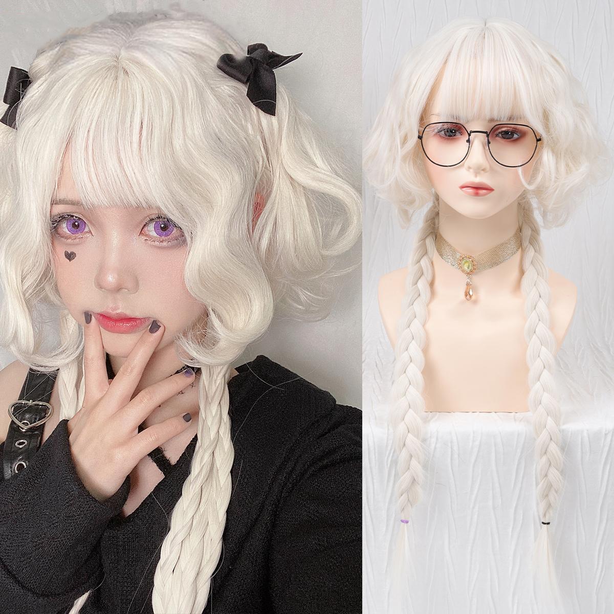 

Синтетический длинный вьющийся парик для косплея с челкой, парик Лолиты, парик для Хэллоуина для женщин, белый, блондин, черный