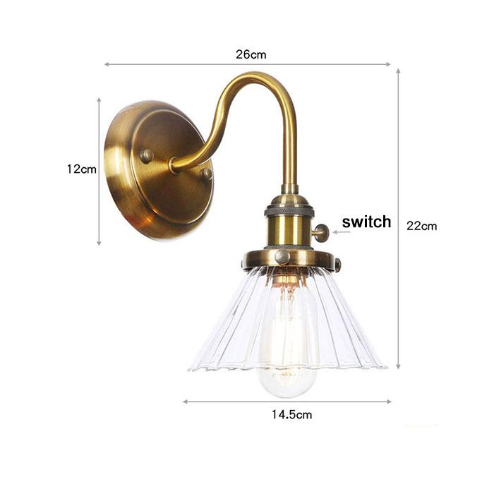 Vintage Brass Switch Wall Sconces, Amber Clear or White Glass Shade Wall Lights,Gold Bathroom Vanity Light Fixtures