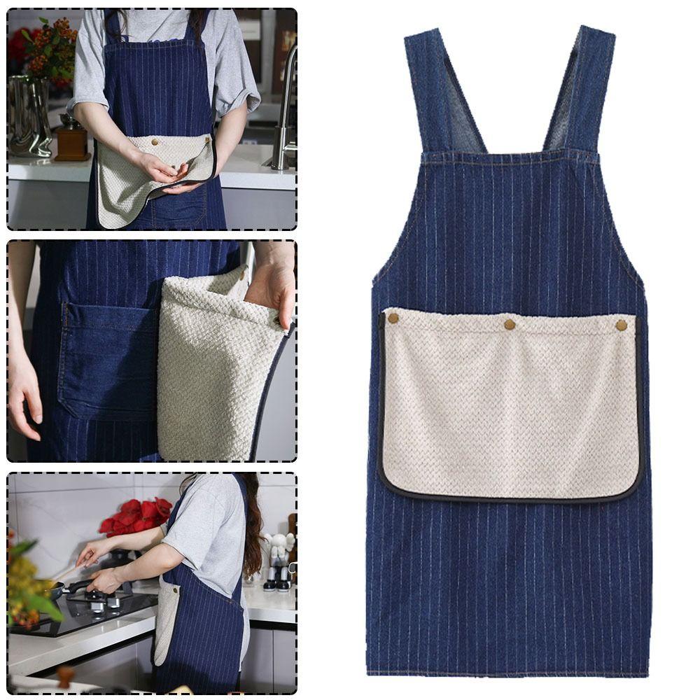 Fashion Cross Strap Style Apron Can Wipe Hands Sleeveless Cooking Baking Bibs Catering Waiter Work Clothes Unisex