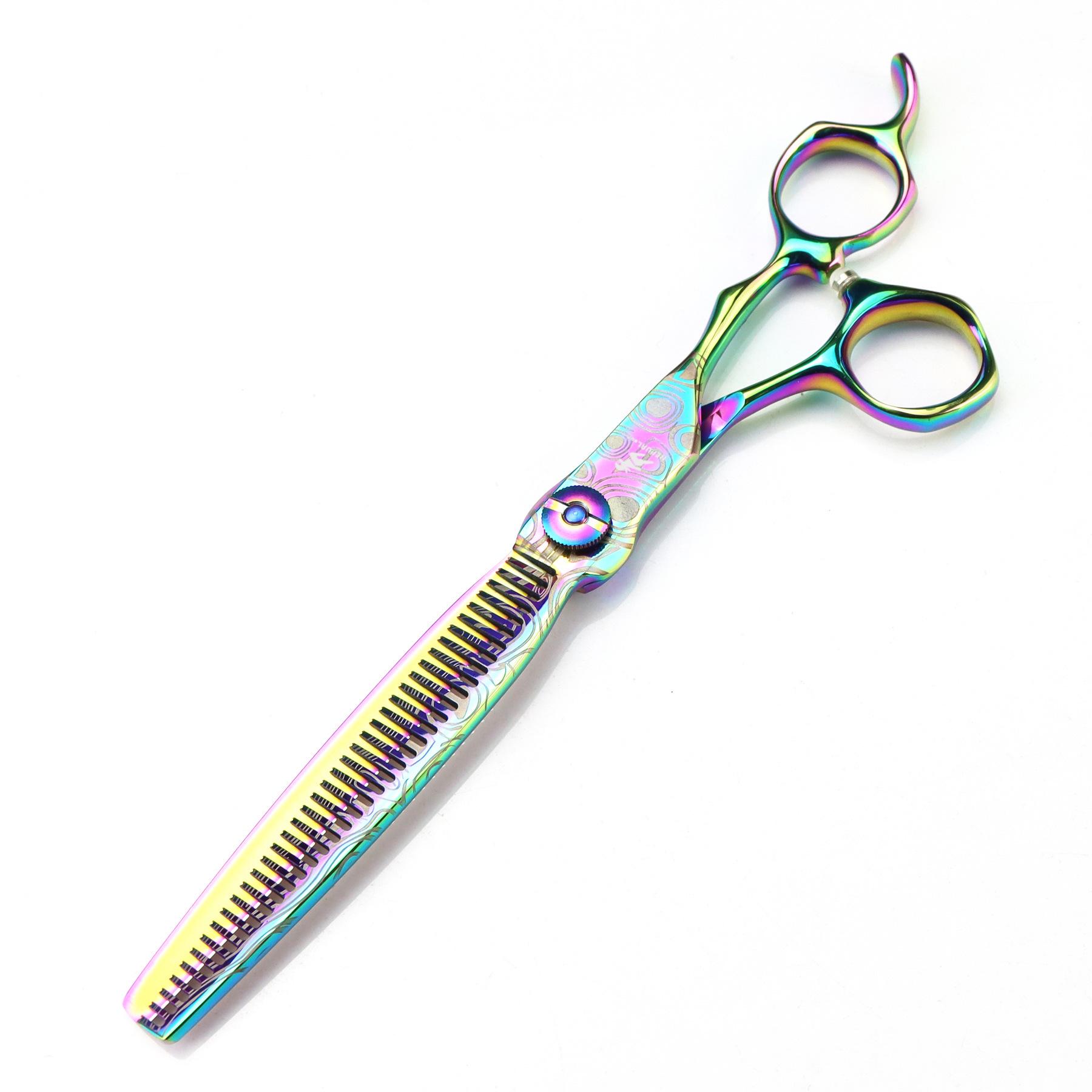 Coloured 7 Gold Steel Damascus Hairdressing Scissors – Barber & Thinning Scissors