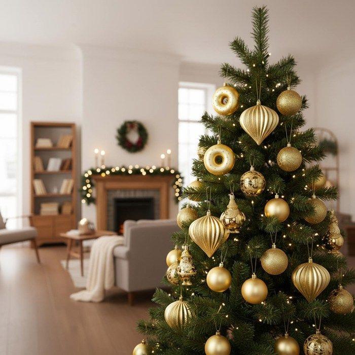 Ornements d'arbre de Noël - SPRINGOS - Ensemble de 12 - Incassables - Dorés - Décorations variées