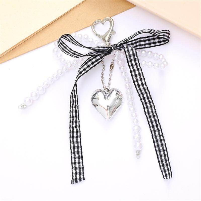 Unique Heart Shaped Bowknot Charm for Handbags Keychain Pearls Bag Pendant Decorative Accessories For Everyday Use