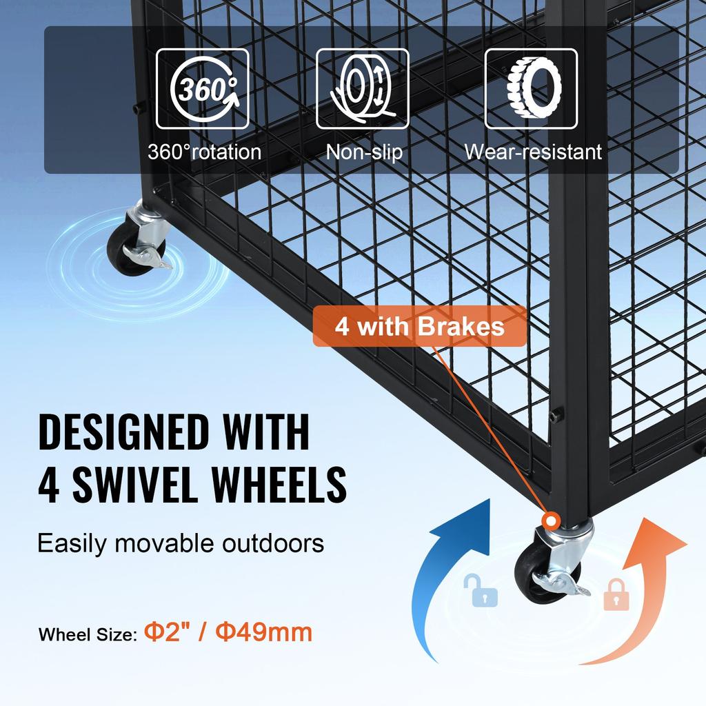VEVOR Rolling Sports Ball Storage Cart, Lockable Basketball Cage with Double Lids, Sport Equipment Holder Organizer for Indoor Outdoor