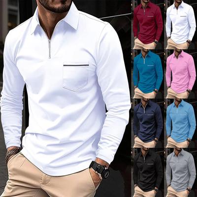 Herbst und Winter Herren Langarm Reißverschluss Revers Poloshirt Solid Casual Top