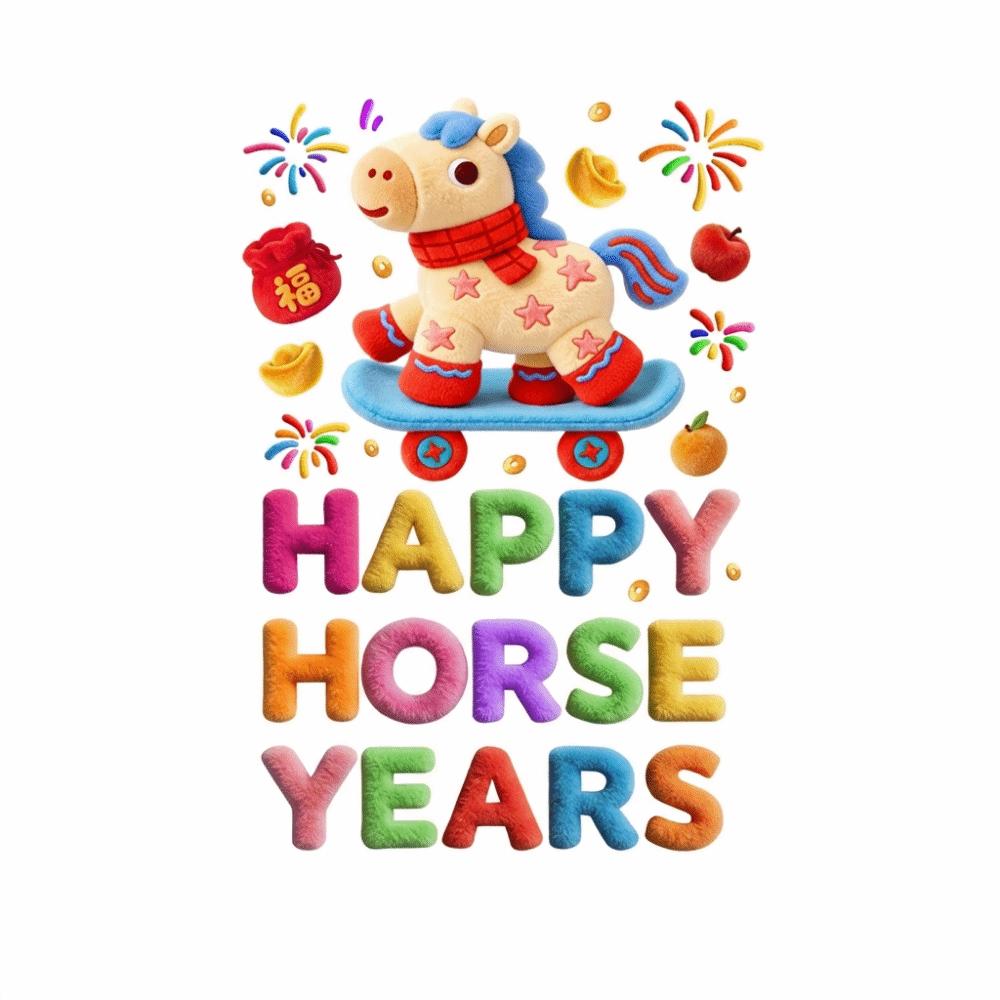 

Cartoon Horse Chinese New Year Window Stickers Multicolor Furry Shopwindow Stickers Electrostatic Double Side