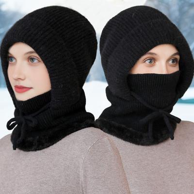 Women Winter Hat with Integrated Scarf Thick Warm Knitted Windproof Men's Hat Warm Breathable Beanie Cap