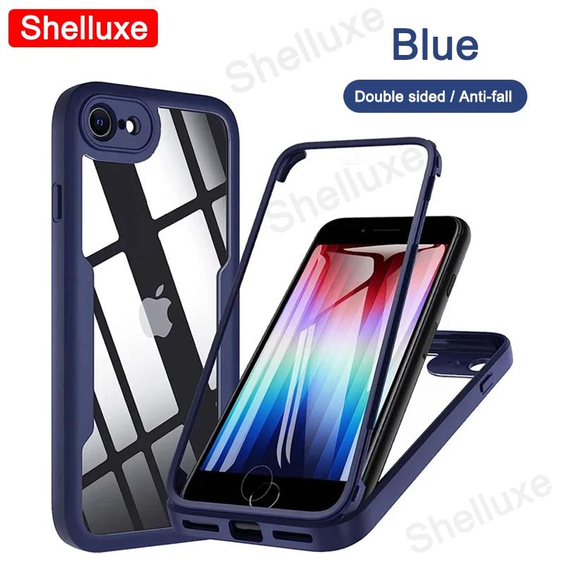 

360 Полная защита корпуса Прозрачный чехол Shelluxe Передний+Задний Для iPhone SE SE2 SE3 7 8 Для iPhone7 iPhone8 iPhoneSE Силиконовый Двусторонний чехол For iPhone 8 синий