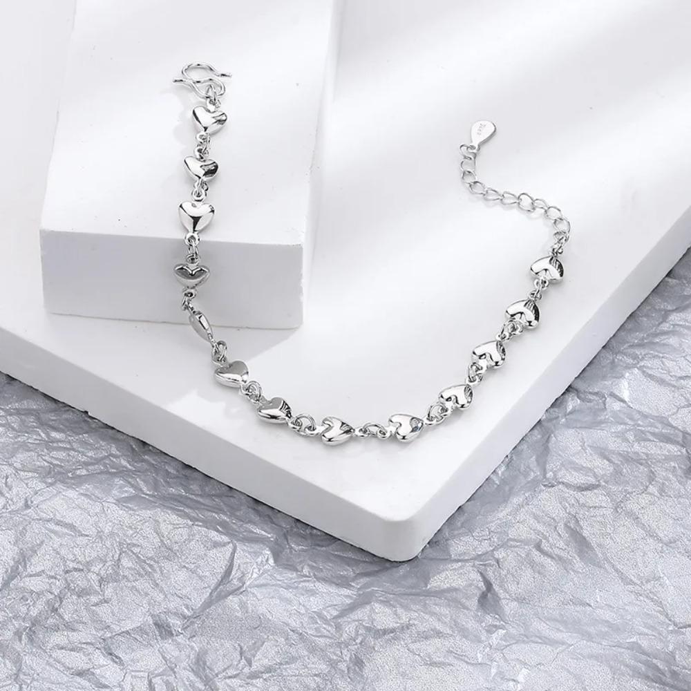 925 Silver Double Love Heart Hollow Beads Bracelet Adjustable Romantic Jewelry for Women Fashion Classic